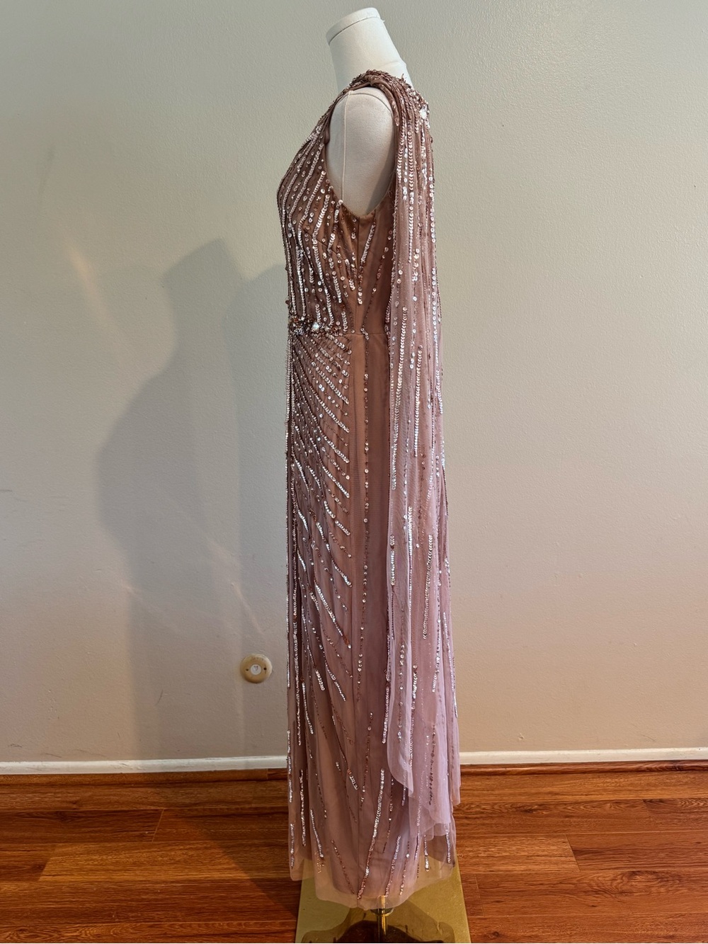 Adrianna Papell Beaded V-Neck Evening Cape Gown - Picture 7 of 14